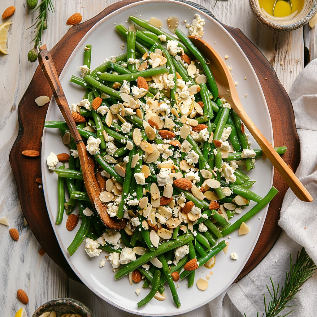 Green Bean Salad Feta Almonds Lemondijon Vinaigrette