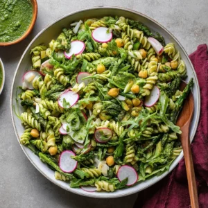Healthy Pasta Salad with Asparagus & Chickpeas (Easy Basil Vinaigrette Recipe)