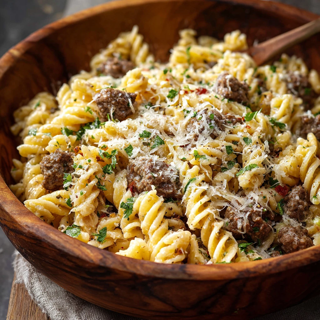Onepot Creamy Beef Garlic Butter Pasta