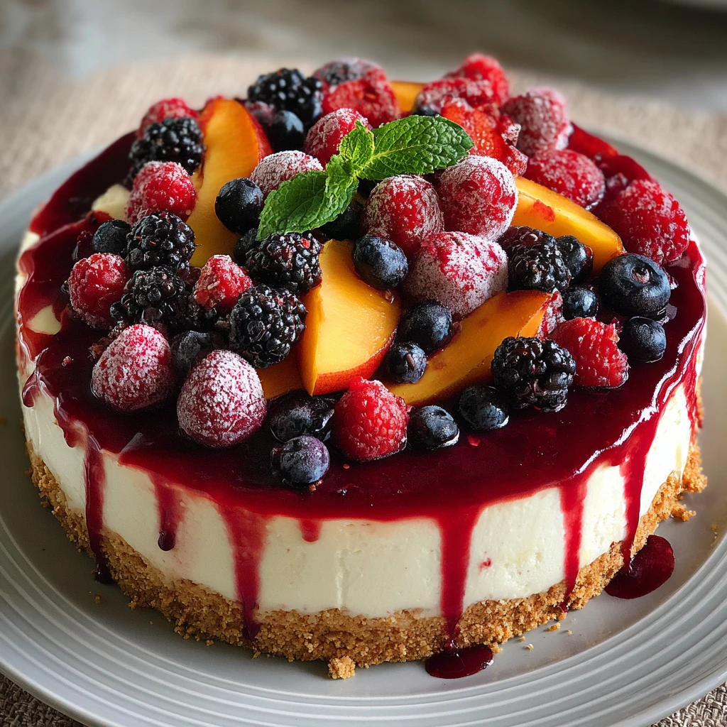 Summer Berry Peach Cheesecake