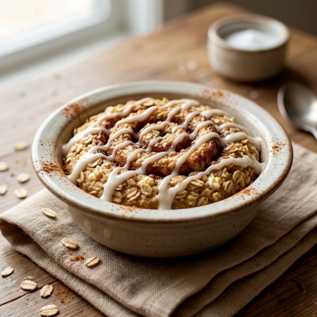 Cinnamon Roll Baked Oatmeal with Cottage Cheese