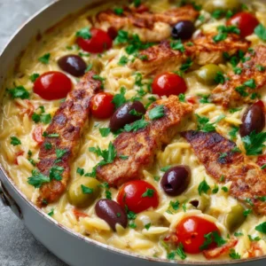 High Protein Greek Chicken Orzo – Easy Healthy Mediterranean Dinner Recipe