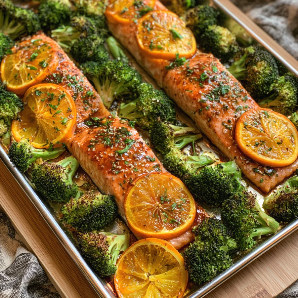 Sheet Pan Orange Ginger Salmon with Broccoli